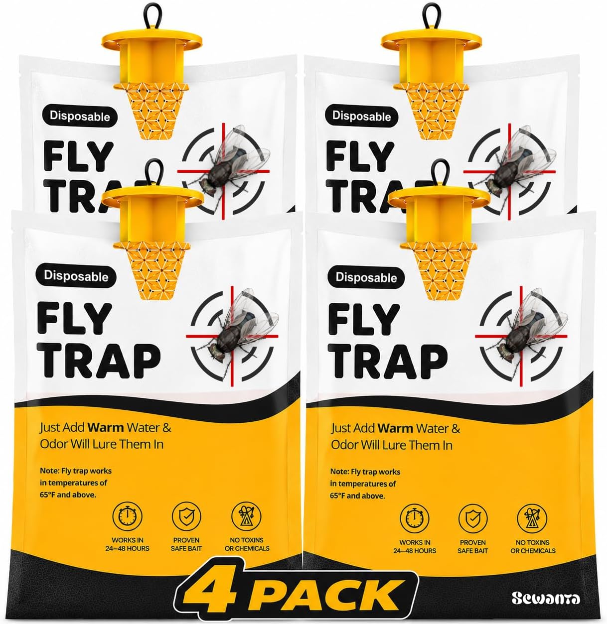 Outdoor Fly Trap Bags [Set of 4] Disposable Fly Traps Outdoor - Hanging Fly Traps with dissolvable Non-Toxic Bait - Bug Catcher Killer for All Flies for Outside Bug Control Patio, Barn and Ranch Etc