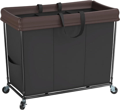 Mefirt 320L Laundry Hamper with Wheels, 3 Section Large Rolling Laundry Basket Bag with Wheels, Clothes Hamper Cart for Laundry, Bedroom, Bathroom and Dorm