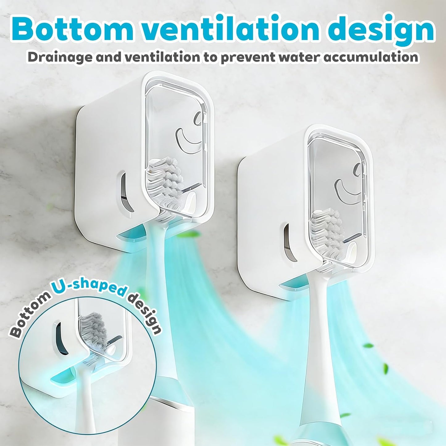 Bathroom Toothbrush Holder 2-Pack, Wall-Mounted with Cover, Single Toothbrush Storage Organizer, Suitable for Home and Travel (Gray)