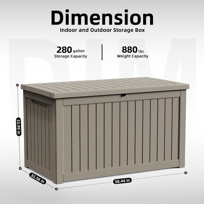 ROJIK 340 Gallon Deck Box Outdoor Waterproof,Weatherproof Outdoor Storage Boxes Lockable with Lid,Outside Resin Storage Bench for Patio Cushions,Garden Tools and Pool Accessories(Black)