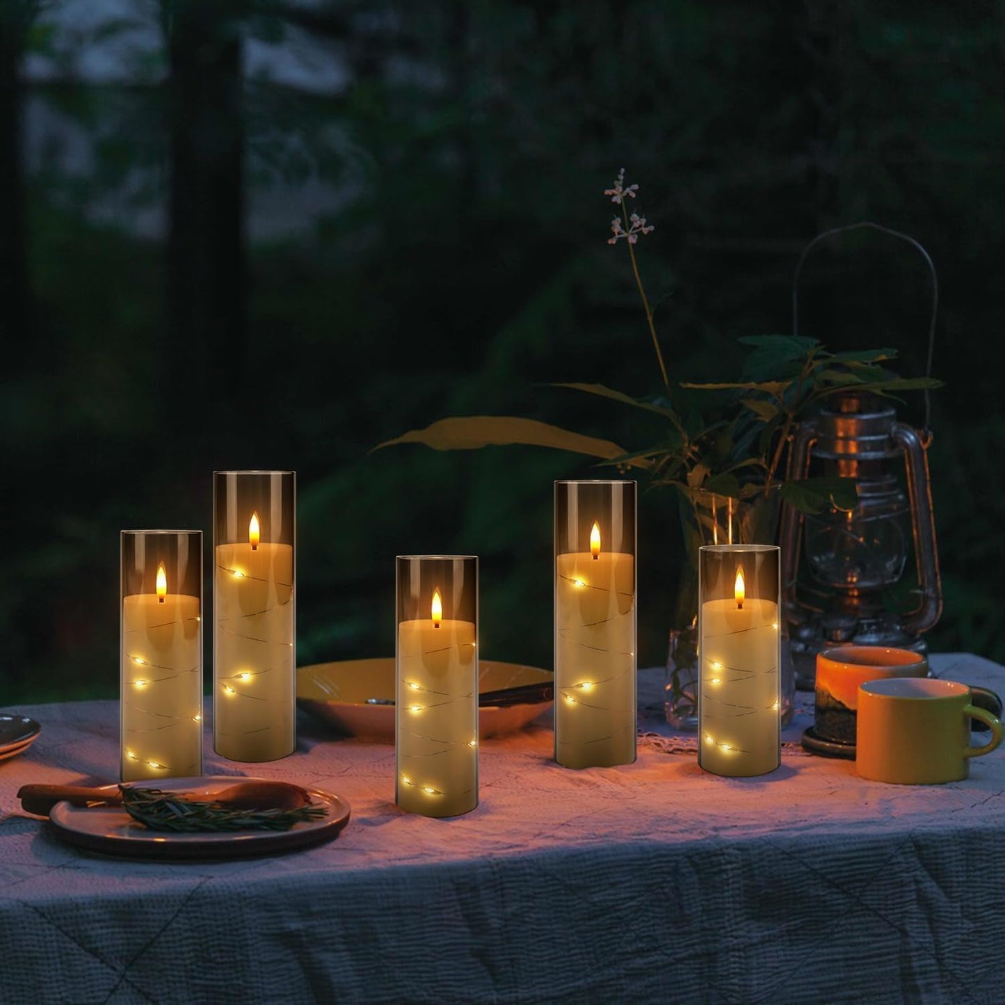 YOROXRG Set of 24 Waterproof Outdoor Flameless Candles, LED Candles with 4 Remote and Timer,(H 4" 5" 6" x D 2.2"),for Christmas,Halloween,Wedding,Festival