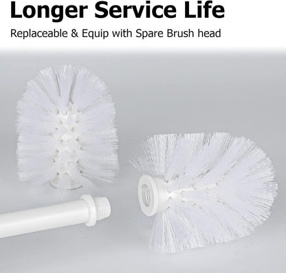 Topsky Toilet Brush,1 Pack Compact Toilet Brush & Holder Set,Plastic Round Barrel Loo Brush with 1 Replacement Toilet Brush Head,Durable for Bathroom Toilet,White