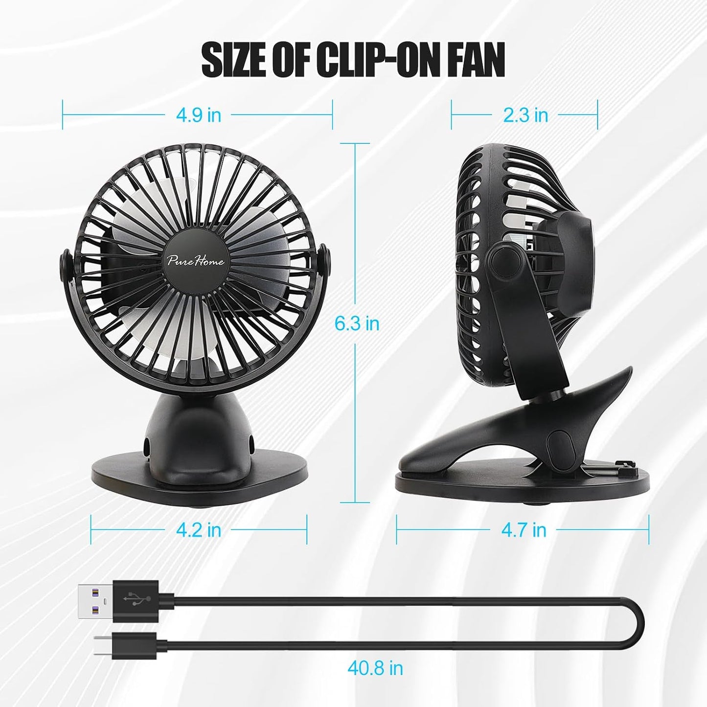 Portable Clip Fan Battery Operated,3 Speeds USB Rechargeable Mini Table Fan with Strong Airflow,360°Rotation Ultra Quiet Personal Desk Fan for Home Office Bedroom Dorm Stroller Camping(White)