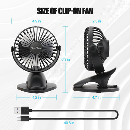 Portable Clip Fan Battery Operated,3 Speeds USB Rechargeable Mini Table Fan with Strong Airflow,360°Rotation Ultra Quiet Personal Desk Fan for Home Office Bedroom Dorm Stroller Camping(White)