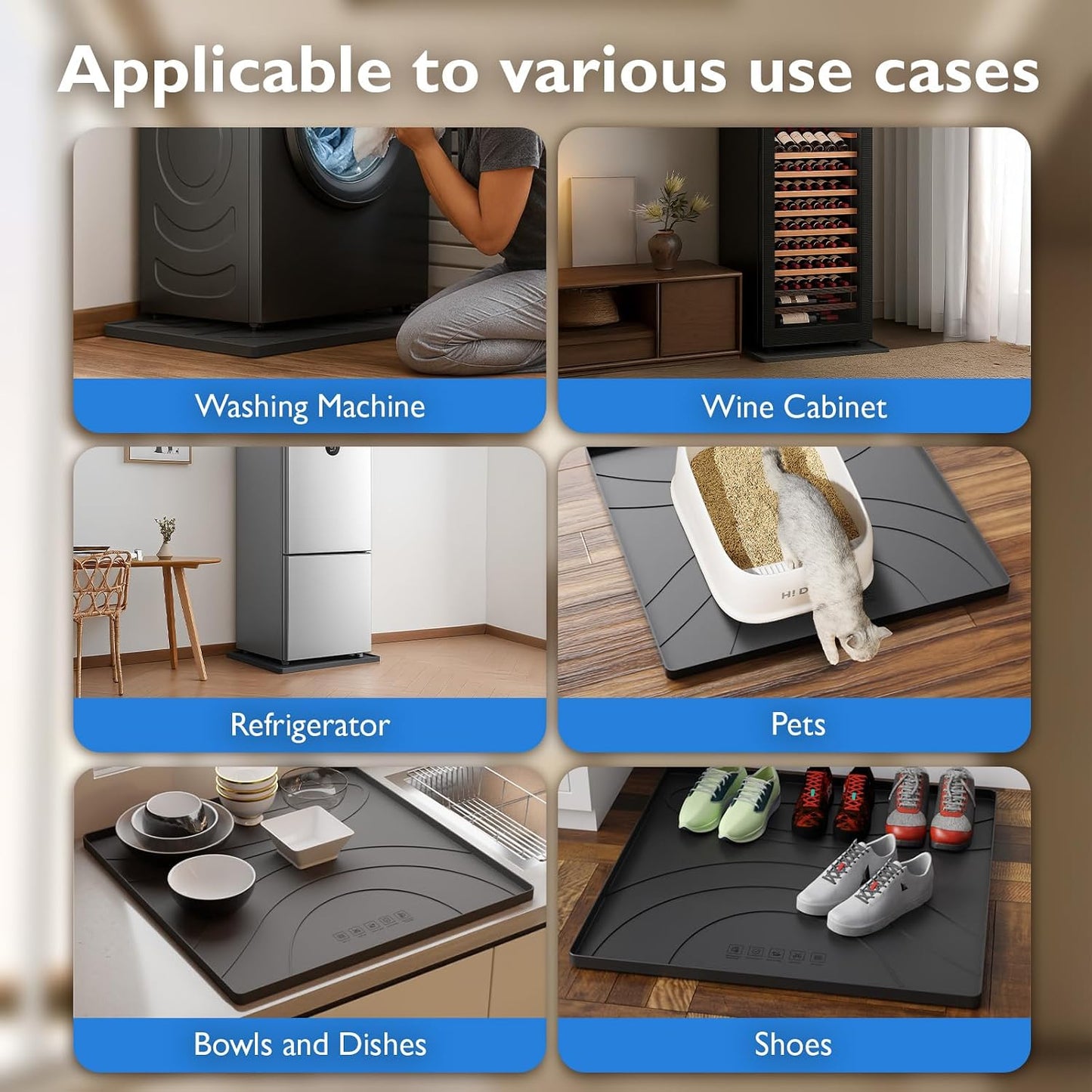 Washing Machine Drain Pan Silicone Mat,Extra Thick 33x30inch Non-Slip Waterproof Washer Tray,Raised Edge Drip Mat for Under Dryer or Washer,Anti-Vibration,Floor Leak Protector for Laundry Room