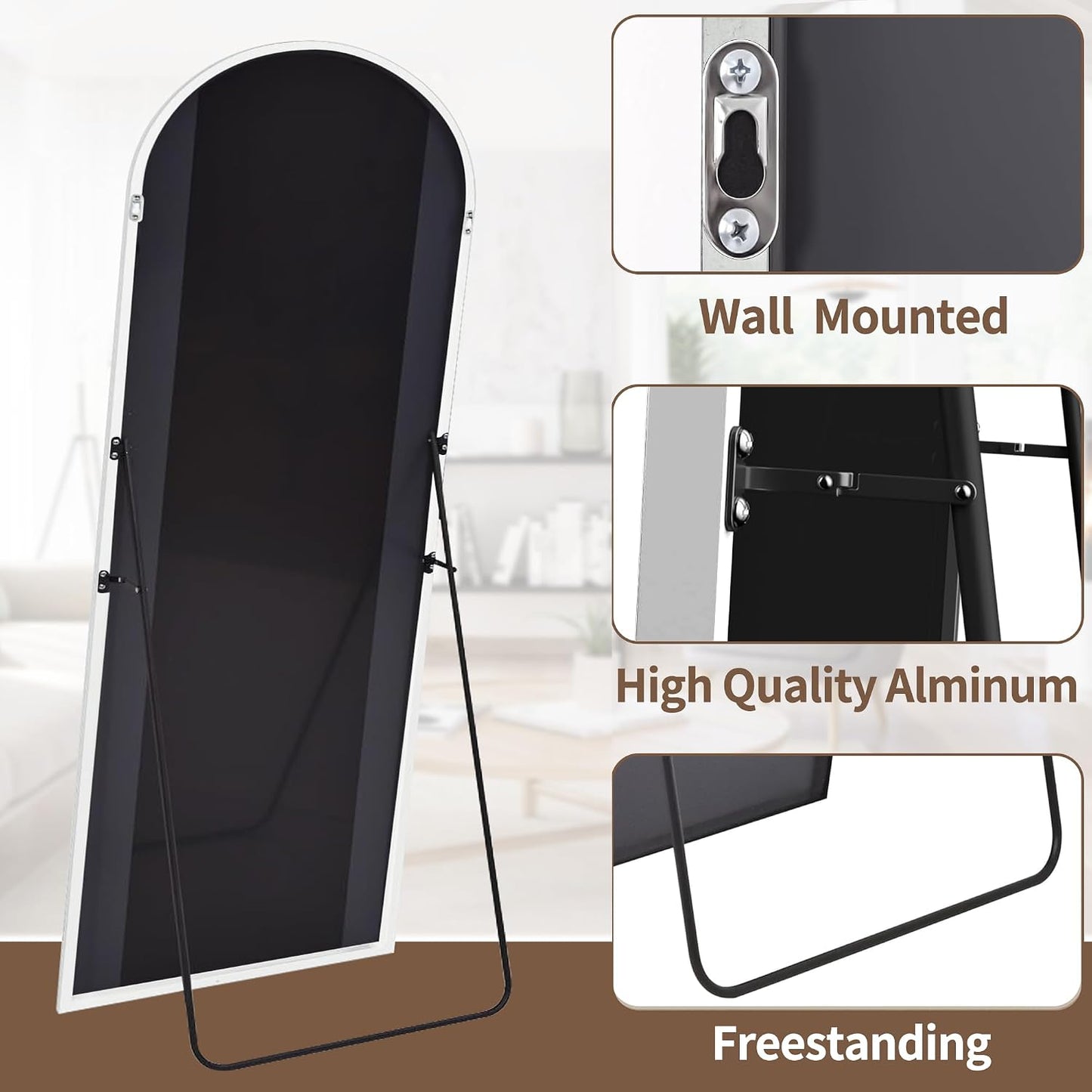 OGCAU Floor Full Length Mirror, 56"x20" Arched Full Body Mirror, Hanging or Leaning, Standing, Wall Mounted with Aluminum Frame for Bedroom Living Room, White