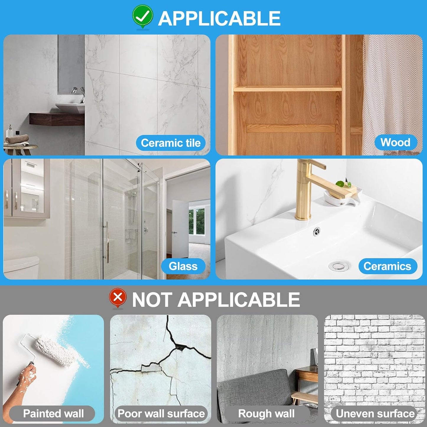 JINSHUNFA Adhesive Wall Hooks 13LB Heavy Duty No Drill Transparent Waterproof Hooks for Bathroom Kitchen Towel Coat 12 Pack