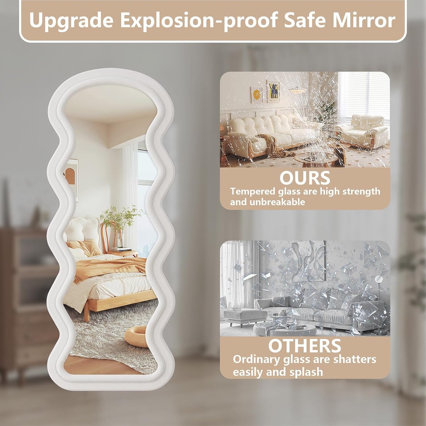 71"x32" Flannel Full Length Mirror, Arched Mirrors Full Length with Stand, Flannel Floor Mirror for Bedroom and Living Room, Full Body Mirror Hanging or Leaning, White