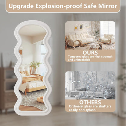 71"x32" Flannel Full Length Mirror, Arched Mirrors Full Length with Stand, Flannel Floor Mirror for Bedroom and Living Room, Full Body Mirror Hanging or Leaning, White