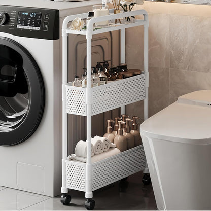 Slim Storage Cart, Plastic Kitchen Gap Storage, Multi-Layer Organizer with 360° Swivel Wheels for Kitchen Bathroom (Black,3 Tier)