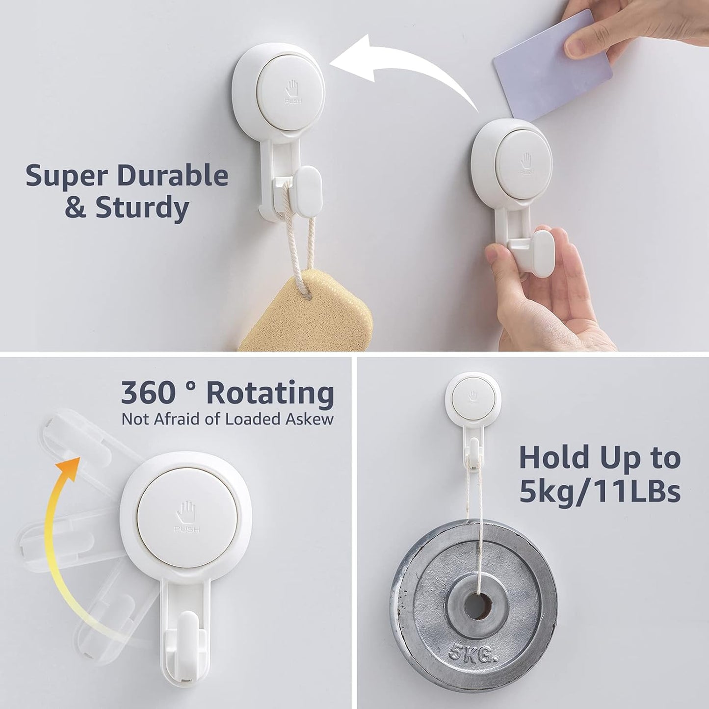 LEVERLOC Razor Holder for Shower 2 Pack, Powerful Suction Cup Shower Hooks for Towel, Loofah, Razor, Squeegee, Damage-Free Wall Hooks, Shaver Holder for Bathroom, Easy to Install and Reuse, White