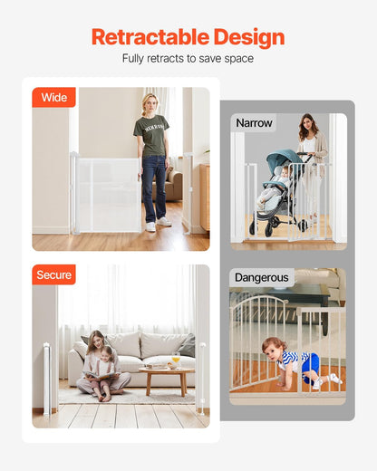 VEVOR Retractable Baby Gate, 34 inch Tall, Extends up to 71 inch Wide, Retractable Gate for Kids or Pets, Mesh Material, Easy to Install for Indoor Stairs, Doorways, Hallways, Playrooms, Gray