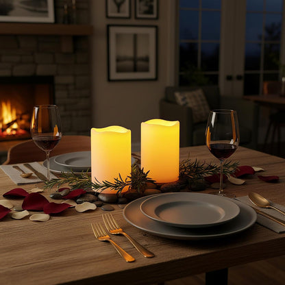 Amagic 3 Pack 4"x 6"8" 10" Outdoor Plastic Electric flameless Candles with Remote Control and Timer, Battery Operated Flickering LED Pillar Fake Candle for Home, Wedding Decor, Ivory