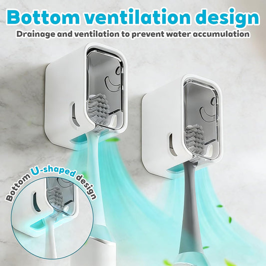 Bathroom Toothbrush Holder 2-Pack, Wall-Mounted with Cover, Single Toothbrush Storage Organizer, Suitable for Home and Travel (Gray)