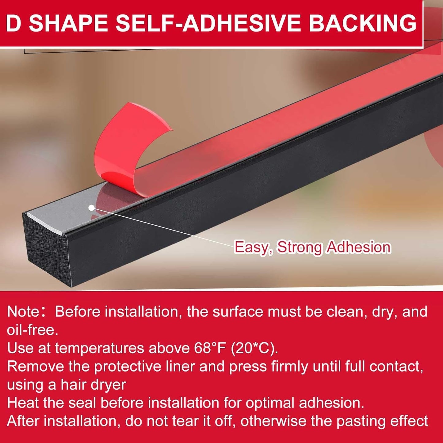 Pangda 20 Ft Rectangular Rubber Seal Strip with Self-Adhesive Tape, 1" W x 1/2" H Foam Rubber Weather Stripping for Boat, Automobile, RV, Ship, Garage Door/Window Seal, Black (Double Hole)