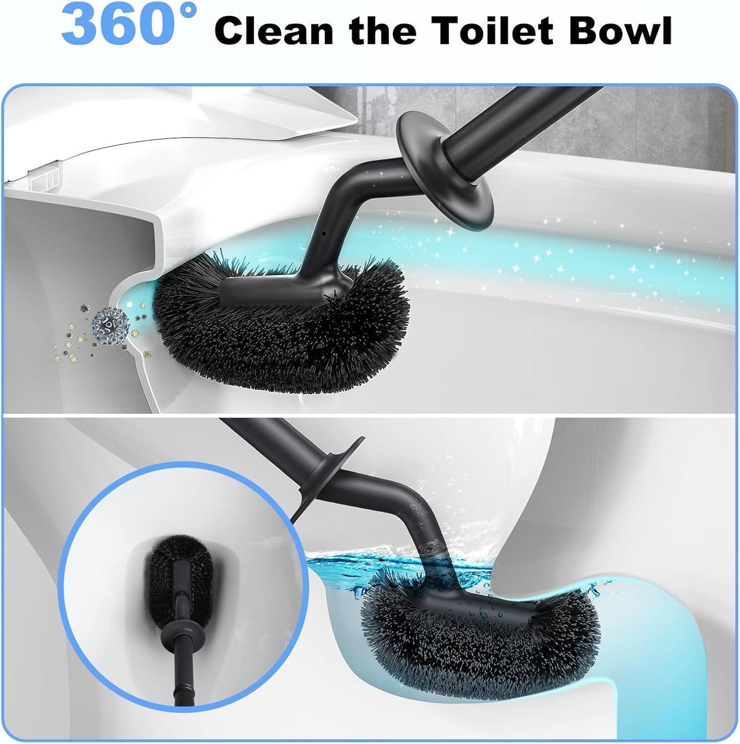 HAMITOR Toilet Bowl Brush Holder Set: Curved Design with Holder for Deep Cleaning Under Rim - Compact Hidden Scrubber for Small Space - Modern RV Bathroom Accessories - White 1 Pack