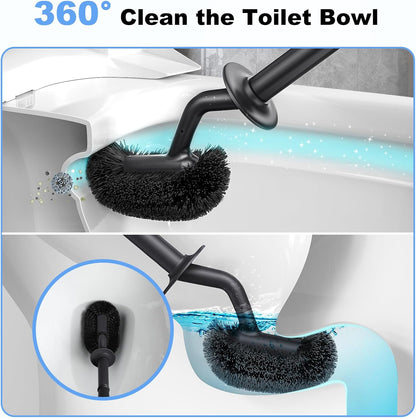 HAMITOR Toilet Bowl Brush Holder Set: Curved Design with Holder for Deep Cleaning Under Rim - Compact Hidden Scrubber for Small Space - Modern RV Bathroom Accessories - White 1 Pack