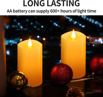 3x3 Flickering Flameless Candles Set of 2, 2AA Battery Life 600 Hours Battery Candles Flickering with Timer,3 inch Flameless Candles with Remote for Indoor/Outdoor, Ivory