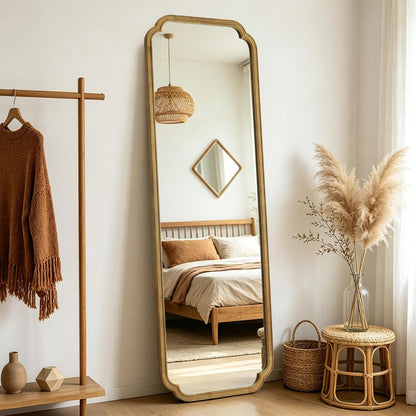 WallBeyond Full Length Mirror Wall Mounted 65"x22", Rustic Wooden Frame Floor Mirror, Large Full Body Mirror for Bedroom, Leaning or Hanging Against Wall, Natural