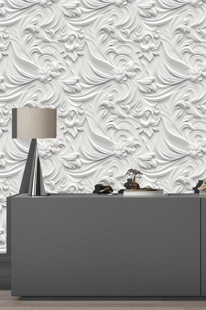 Floral Peel and Stick Wallpaper 3D Effect Interior Wall Décor Contact Paper Self Adhesive Removable Renter Friendly for Bedroom Living Cabinet Room 17.7in x 9.8ft (Not Textured Wallpaper