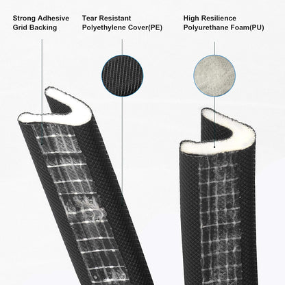 Weather Stripping for Door/Windows X 18 Feet Long, V Shape Adhesive Weather Strip Door Frame/Windows Frame Seal PU Foam Strip Weather Seal Door Insulation Anti Collision Soundproof (Black)