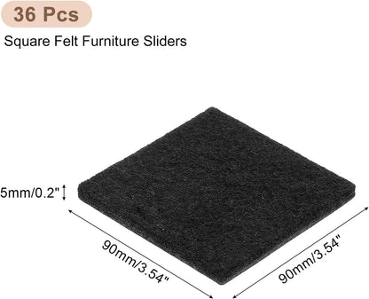 uxcell Furniture Pads, 36Pcs 1.5" - Square Self Adhesive Felt Furniture Pads, Floor Protectors for Furniture Feet Chairs Legs Hardwood Floors (Black)