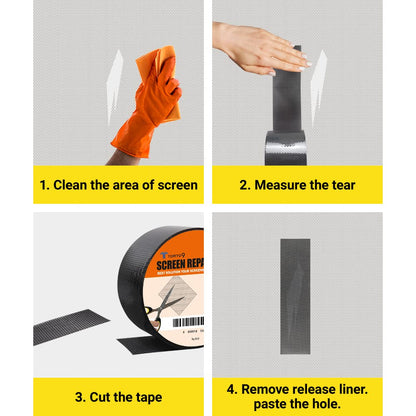 TORTO9 Window Screen Repair Kit, 3-Layer Strong Adhesive & Waterproof Tape Fiberglass Covering mesh (Black, 2 Inch x 6.5 FT)