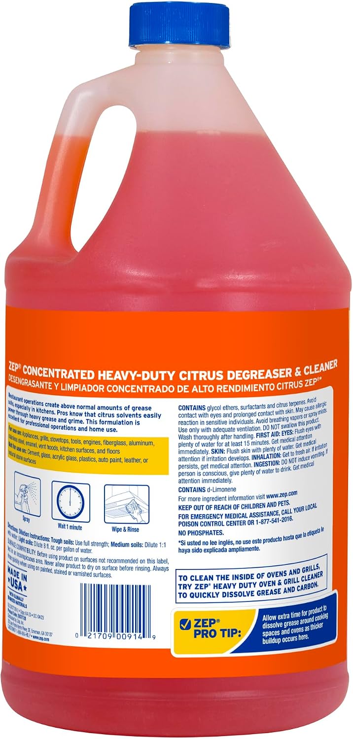 Zep Heavy-Duty Citrus Degreaser and Cleaner - 24 oz (Case of 2) ECZUCIT242 - Restaurant Grade, Removes Oil, Grease, Adhesive, and Kitchen Soil on Stovetops, Appliances