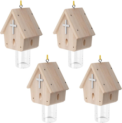 Carpenter Bee Trap for Outside - Church Style Nature Hanging Wood Carpenter Bee Traps Outdoor - Insect Traps with Removable Vault(1 Pack)