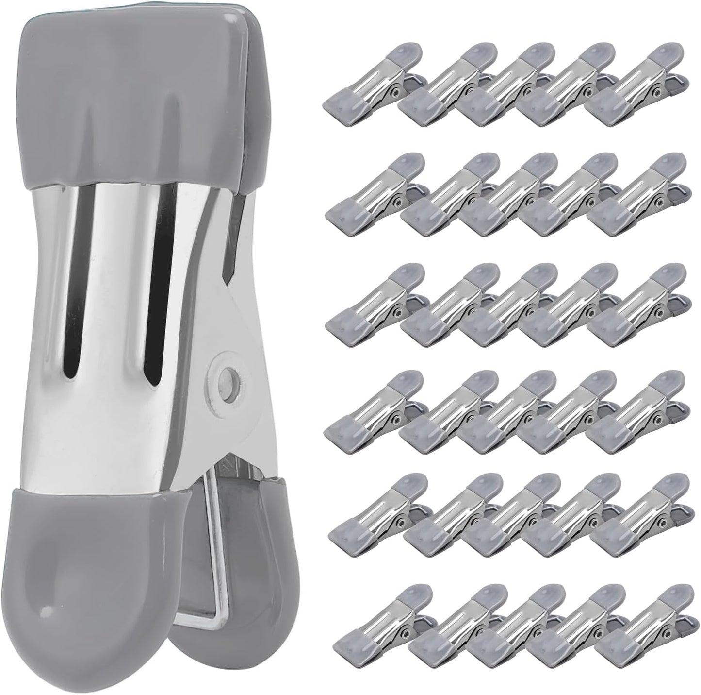 Clothes Pins Heavy Duty, 30 Pack, 2.17 Inch Metal Chip Clips, Clothespins for Photo Drying Clothesline Laundry Sock, Bag Clips for Food Kitchen Stainless Steel with Rubber, 6 Colors