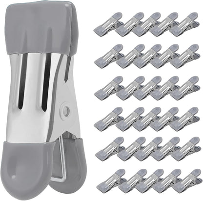 Clothes Pins Heavy Duty, 30 Pack, 2.17 Inch Metal Chip Clips, Clothespins for Photo Drying Clothesline Laundry Sock, Bag Clips for Food Kitchen Stainless Steel with Rubber, 6 Colors