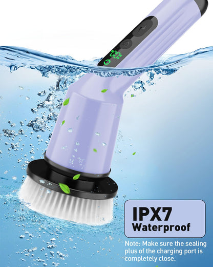Shower Scrubber with Long Handle, Shower Cleaner Brush with 8 Floor Machine Pads, Cordless Electric Spin Scrubber for Cleaning with 2 Speed, Cleaning Supplies for Bathroom Bathtub Kitchen Floor Tile