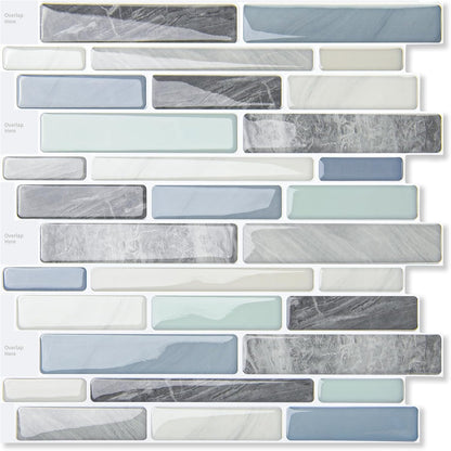 LONGKING Self-Adhesive Kitchen Backsplash, Marble Look Decorative Tiles (10 Tiles)