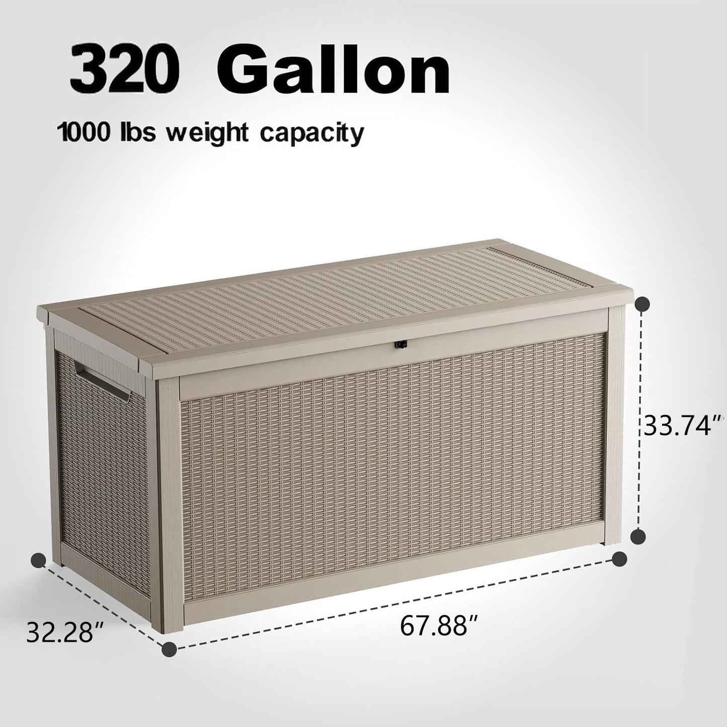 320 Gallon Waterproof Outdoor Storage Box, UV Resistant Resin Deck Box with Hydraulic Rod for Reinforced Stability, Perfect for Patio, Garden, and Pool（Black，320 Gallon）