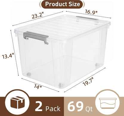 Citylife 57 QT Plastic Storage Bins with Double-Opening Lids, Storage Containers for Organizing, Large Clear Storage Box for Closet, Blankets, 2 Packs