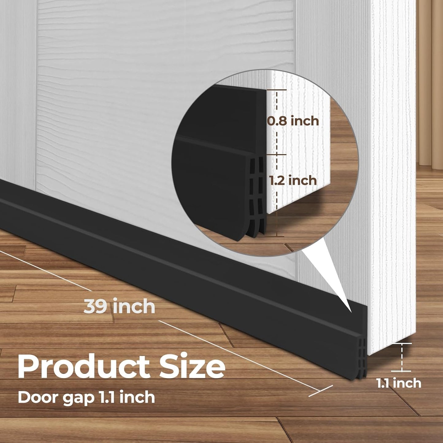 Door Draft Stopper, Ohuhu 39"L x 2"W Silicone Weather Stripping Under Door Seal for Exterior Interior Doors, 1" Widened Strong Adhesive, Soundproof Door Sweep Strip to Block Cold, Noise, Light Pests
