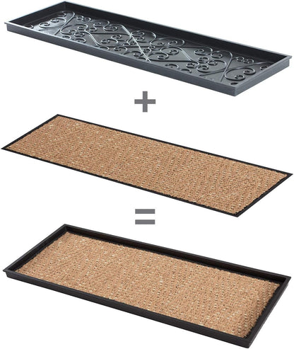Anji Mountain Heavy Duty Waterproof Rubber Shoe Storage Mat Organizer/Boot Storage Tray Multi Use for Entryway with Coir, Tan Insert, Fits 4 Pair (46.5" Wide)