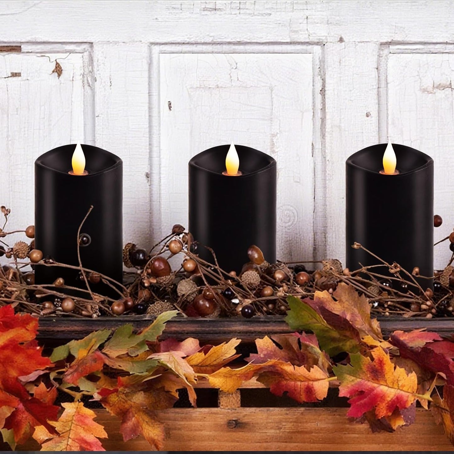 3x3 Flickering Flameless Candles Set of 2, 2AA Battery Life 600 Hours Battery Candles Flickering with Timer,3 inch Flameless Candles with Remote for Indoor/Outdoor, Ivory