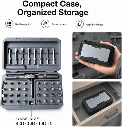 42 in 1 Magnetic Ratcheting Screwdriver Set with T-Handle, Multi-Bit Repair Tool Kit with Compact Case for Electronics, Appliances, Computer, Doorbell, Laptop, Furniture & Home Repair