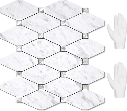 STICKGOO 10 Sheets Peel and Stick Backsplash, Polished Dolomite PVC Mixed Metal Gold Kitchen Backsplash, Stick on Backsplash Wall Tiles for Kitchen, Bathroom, RV