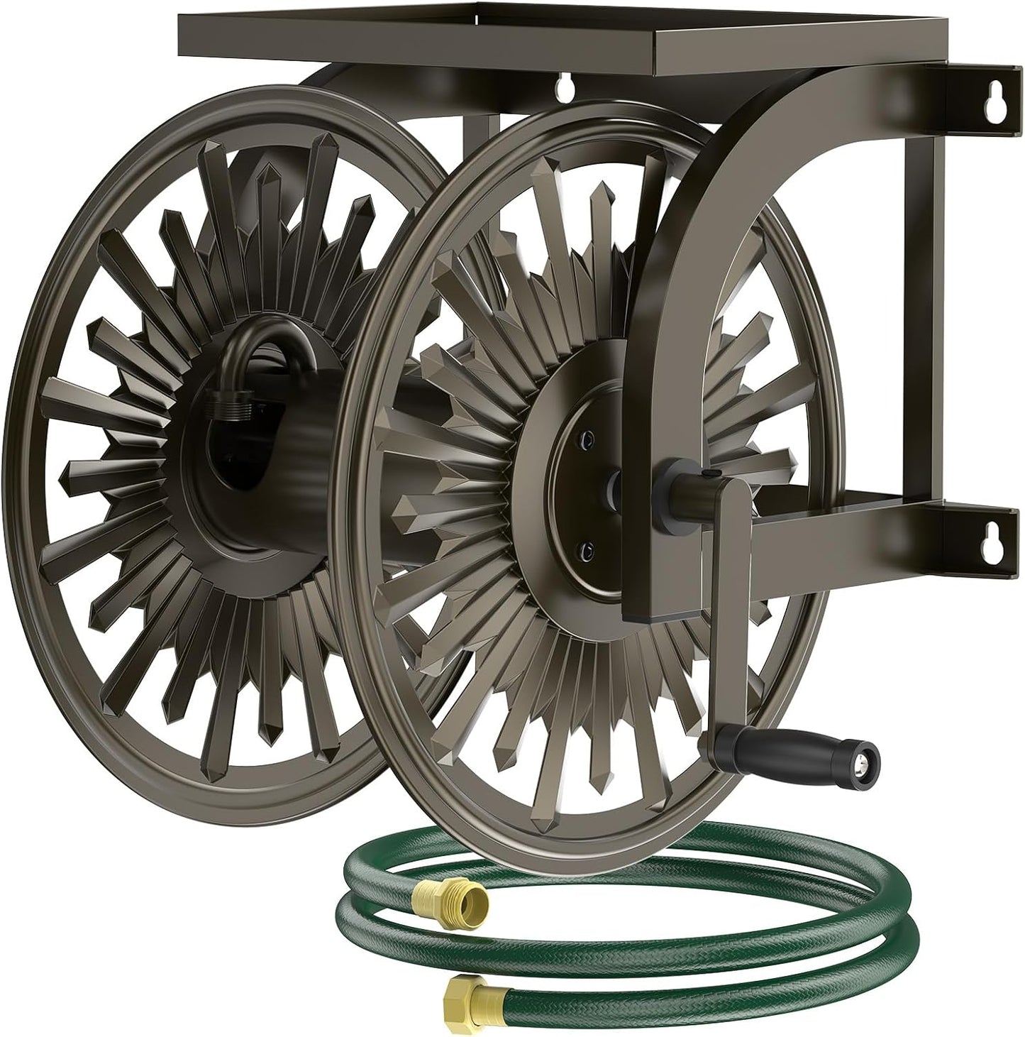 GOFORWILD Garden Wall Mount Hose Reel, Decorative Hose Reel, Garden Heavy-Duty Water Hose Holder Winder, Holds 200-Feet of 5/8-Inch Hose