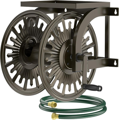 GOFORWILD Garden Wall Mount Hose Reel, Decorative Hose Reel, Garden Heavy-Duty Water Hose Holder Winder, Holds 200-Feet of 5/8-Inch Hose