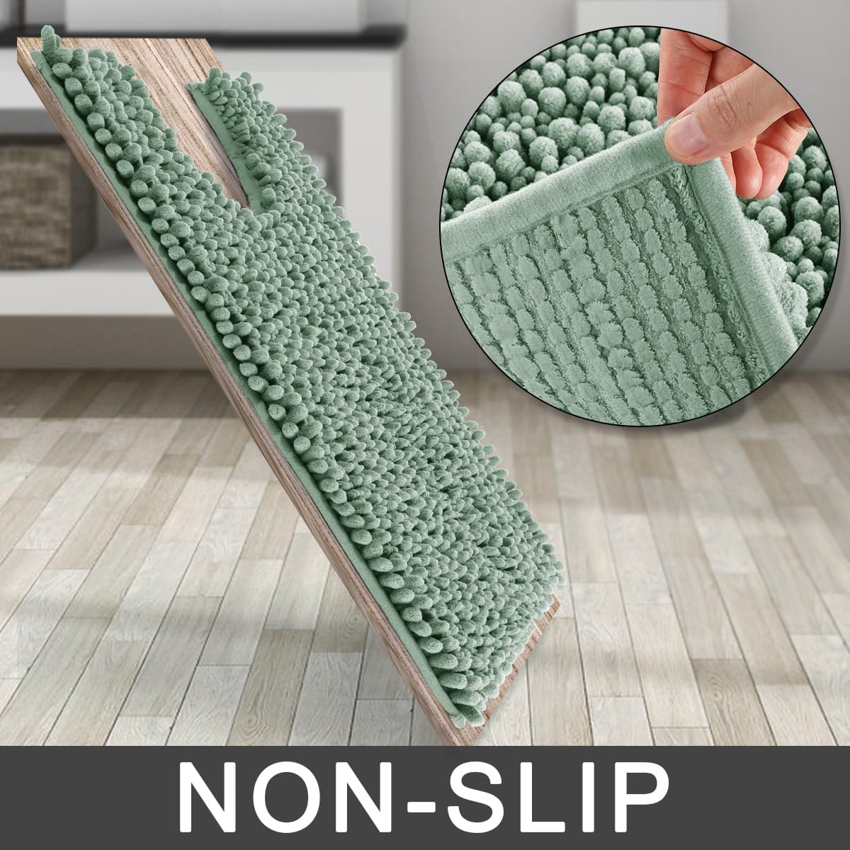 Yimobra Bathroom Rugs Non Slip Washable - Ultra Soft Absorbent Chenille Bath Mat, Quick Dry Shaggy Floor Carpet for Tub Shower, Gray Home Decor Accessories, 24x17 Inch
