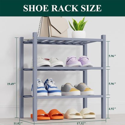 Smiry Bamboo Shoe Rack, 3 Tier Free Standing Wooden Shoe Organizer, Stackable Wood Shoe Storage Shelf for Closet, Entryway, 12 Vertical Slats, 2+1 Stack Standard Legs, 26.8"x11"x19.5", Natural