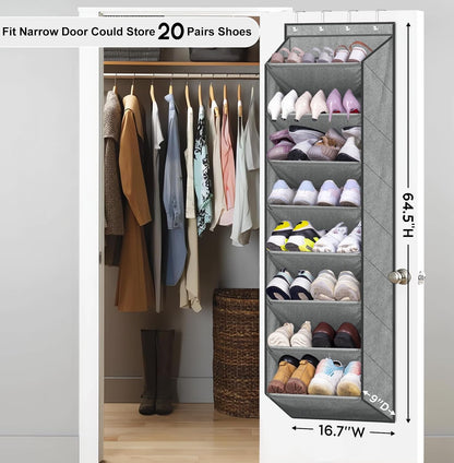 SLEEPING LAMB Over The Door Shoe Organizer for Closet with Large Deep Pockets, Narrow Shoe Rack for Door Hanging Boots Storage, Black