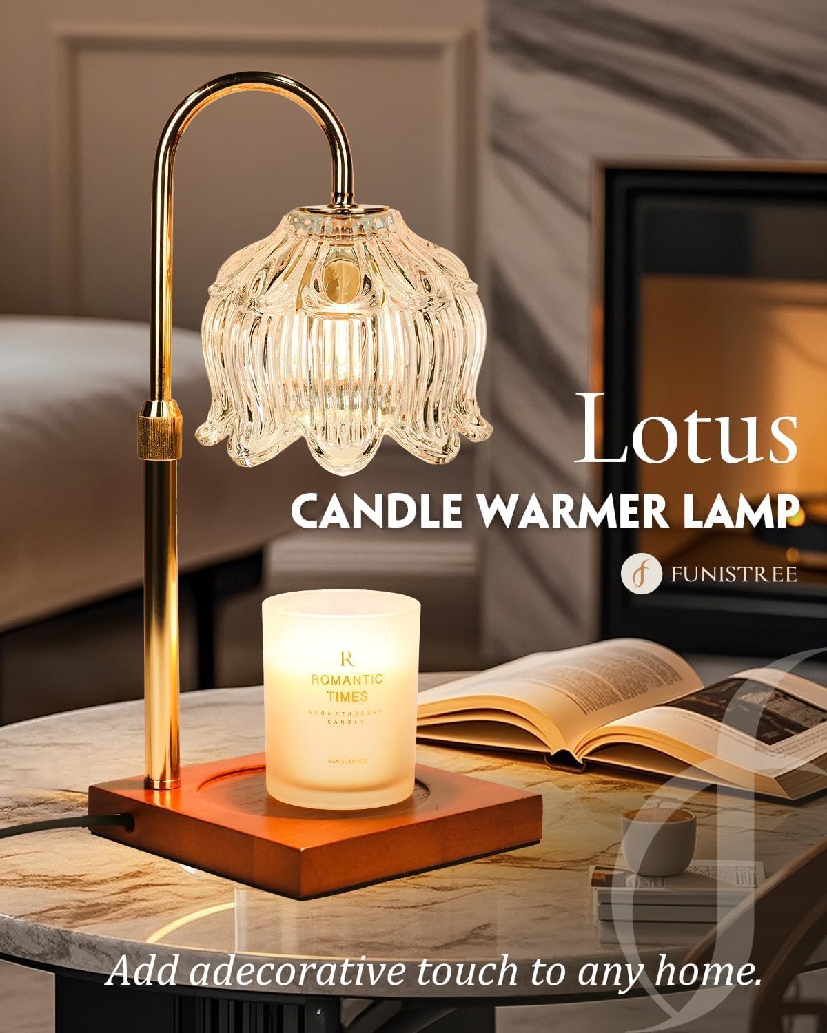Funistree Flower Candle Warmer Lamp with Timer & Dimmer, Adjustable Height Candle Warmer, Christmas Birthday Gifts for Women Mom, House Warming New Home Decor, Wax Warmer with 2 Bulbs for Jar Candles