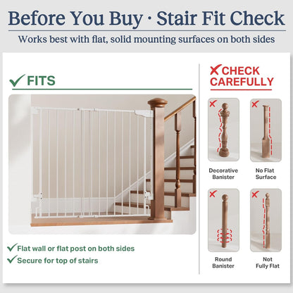 Cumbor 29.2–43" Baby Gate for Stairs, Hardware Mounted (Drill Required), Expandable No Bottom Bar Dog Gate, Auto Close Extra Wide Walk Thru, Pet & Toddler Proof Gate, Top & Bottom of Stairways (White)