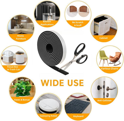 Furnigear Felt Strips with Adhesive Backing Heavy Duty Cuttable Felt Tape Roll Furniture Pads for Chair Legs - Protecting Hardwood Floors, Chair Wall Protector (Black, 80 x 0.5 x 0.14 Inch)