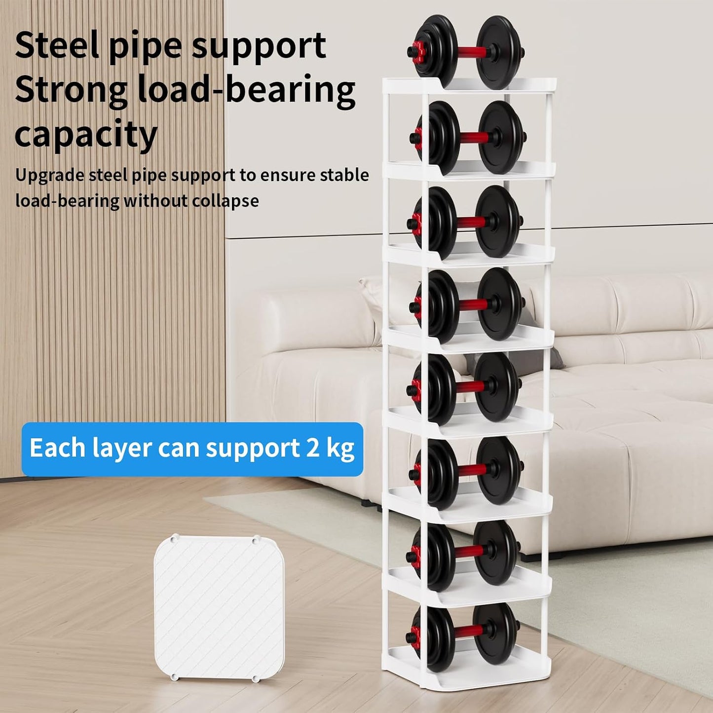 6 Tier Vertical Narrow Shoe Rack, Stackable Tall Skinny Shoerack, Compact Single Shoes Storage Tower for Slim Space, Corner Plastic Shelves, for Hallways, Entryway, Bedrooms Organizer, Black