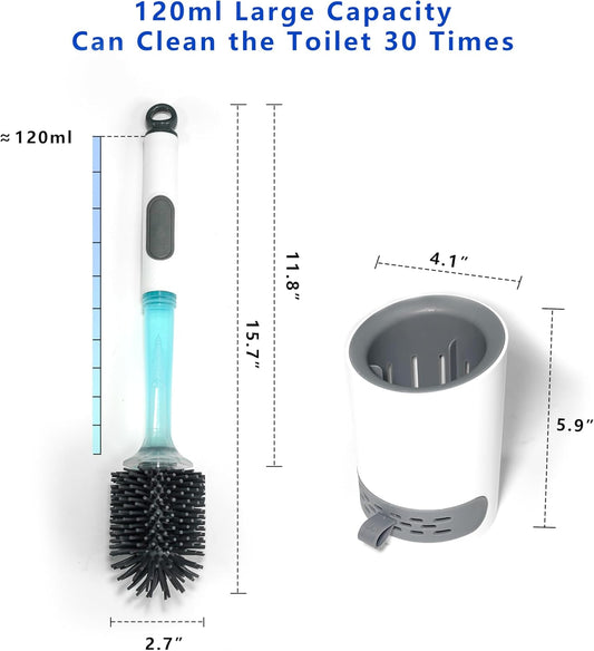 REDANT Toilet Brush and Holder Set, Silicone Toilet Bowl Brush/Cleaner Scrubber, Reusable Bathroom Cleaning Supplies with Cleaners Dispenser, Drip-Proof, Apartment/rv Essentials, Grey, 1PCS